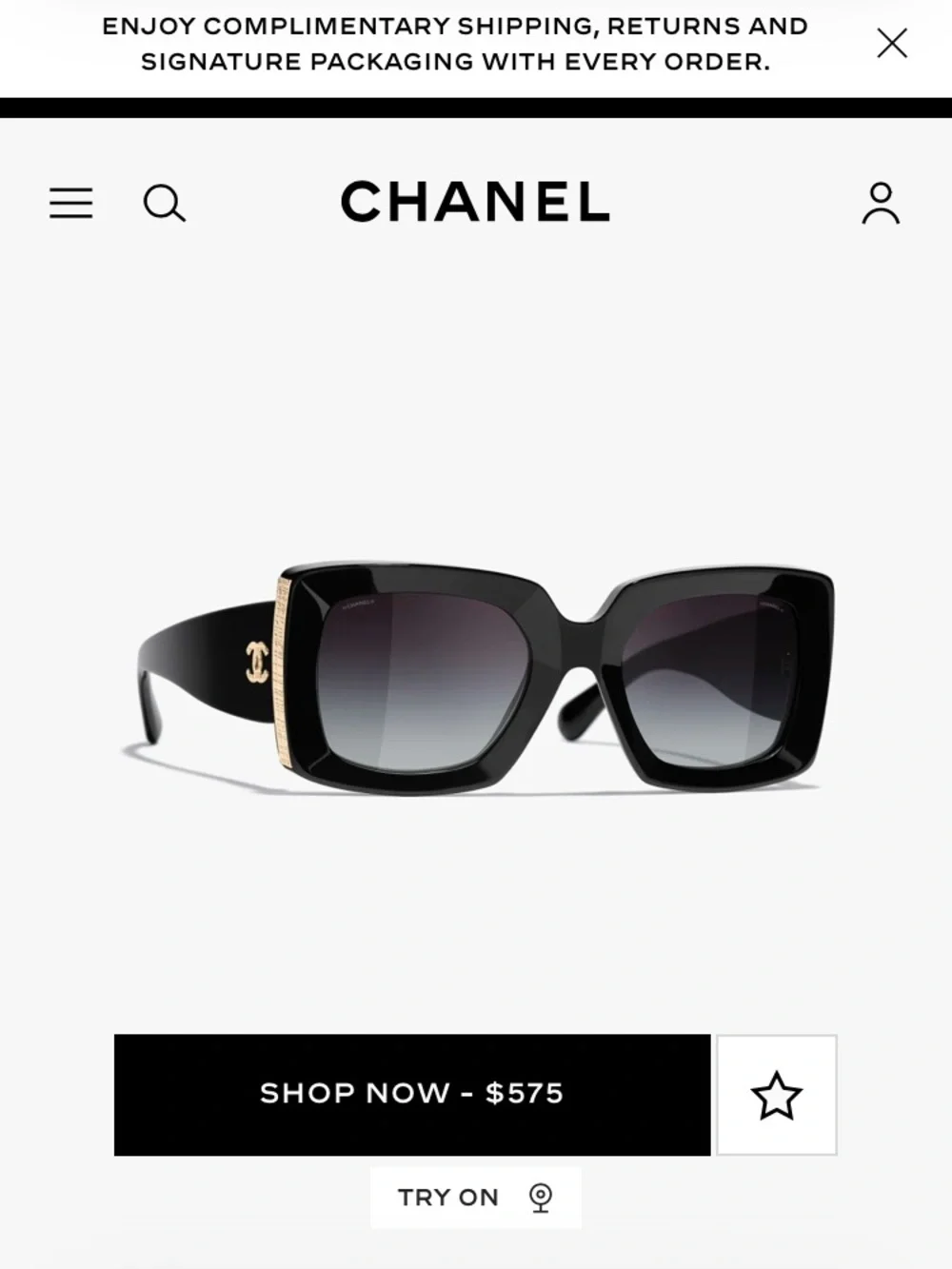 CHANEL Black Oversized Square Frame Sunglasses